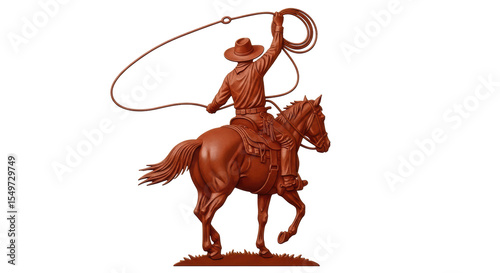 Isolated Cowboy Riding Horse with Lasso