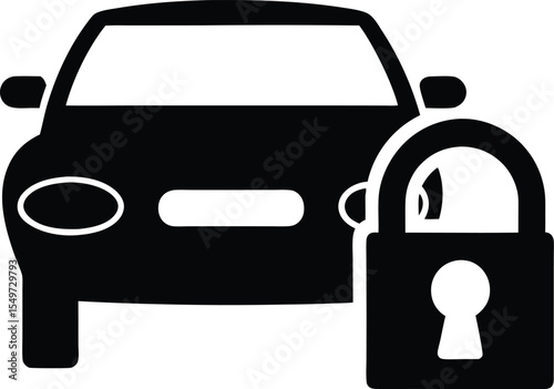 Car Security Icon Protection and Safety for Vehicles with Padlock Symbol in Black and White