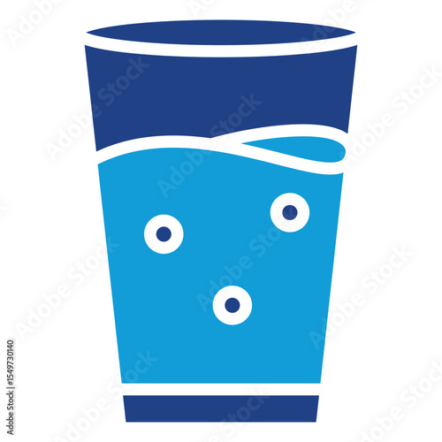 Drink Water - Dual Tone Glyph Blue Fill Silhouette Style Icon - glass filled with water, suggesting hydration or daily water intake