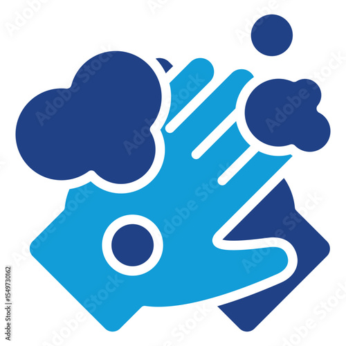 Hand Wash - Dual Tone Glyph Blue Fill Silhouette Style Icon - Hands under soap suds, representing cleanliness and hygiene routine