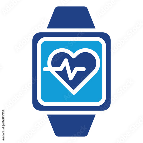 Heart Monitor - Dual Tone Glyph Blue Fill Silhouette Style Icon - smartwatch displaying a heart symbol, representing tracking or monitoring functions