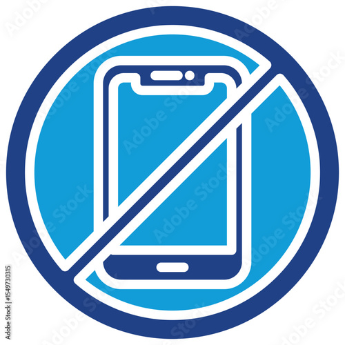 No Phone - Dual Tone Glyph Blue Fill Silhouette Style Icon - smartphone with a prohibition symbol, showing device restriction or focus time