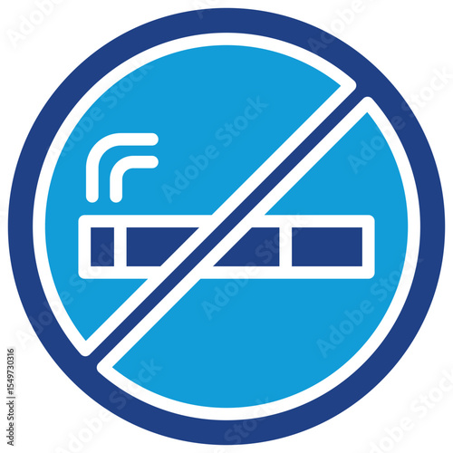 No Smoking - Dual Tone Glyph Blue Fill Silhouette Style Icon - cigarette with a prohibition mark, indicating smoking restriction or quitting