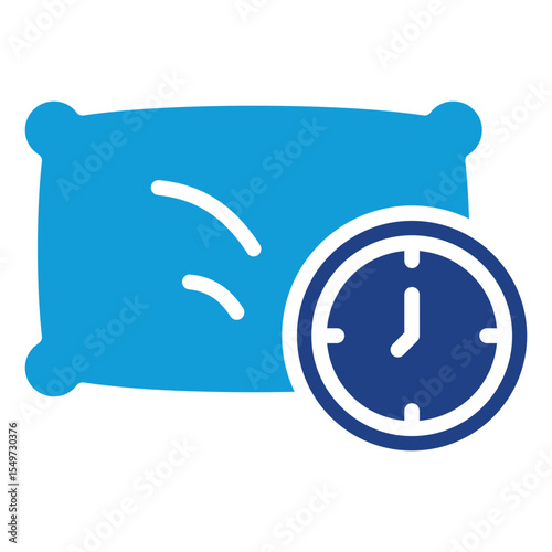 Sleep Schedule - Dual Tone Glyph Blue Fill Silhouette Style Icon - pillow and clock representing bedtime planning or healthy sleep routine