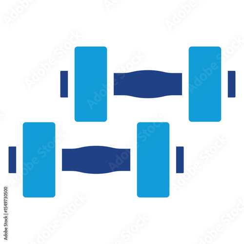 Weight Training - Dual Tone Glyph Blue Fill Silhouette Style Icon - Dumbbells arranged for gym or strength workout illustration