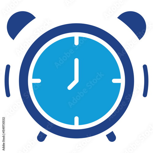 Alarm Clock - Dual Tone Glyph Blue Fill Silhouette Style Icon - classic alarm clock representing time management, punctuality, or daily schedule