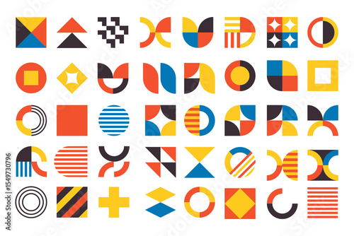Vászonkép Bauhaus elements and vibrant geometric shapes arranged in a creative and abstrac
