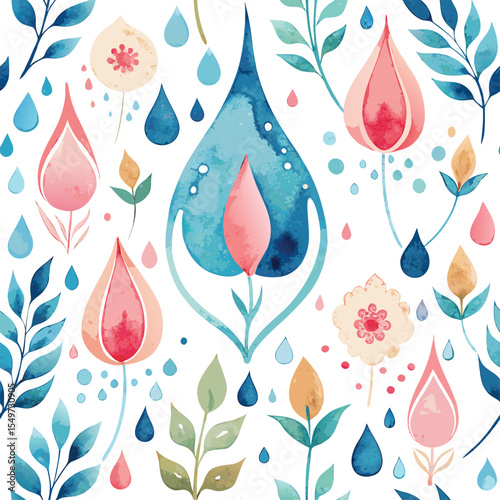 Watercolor abstract background with drops .seamless pattern with flowers.seamless floral pattern