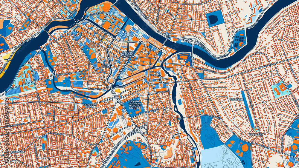 Obraz premium Colorful Lowell Street Map with Labels and Buildings
