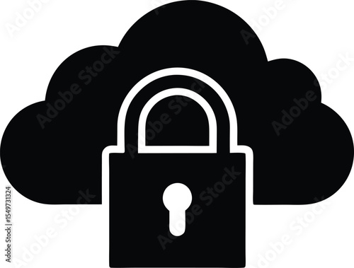 Secured Cloud Data Storage with Padlock Icon in Black and White Design