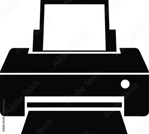 Black and White Printer Icon Symbolizing Document Output and Office Equipment Needs in Vector Format