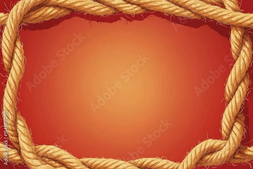 Double rope border forming a rectangular frame on a vibrant red backdrop, providing copy space