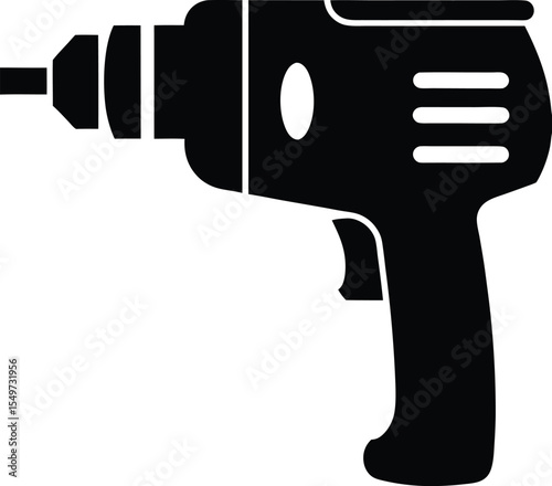 Isolated black silhouette of a power drill on white background for construction