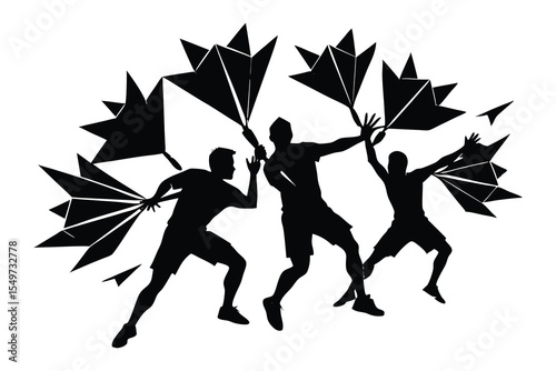 Black Silhouette Badminton Players Dynamic Action Shot