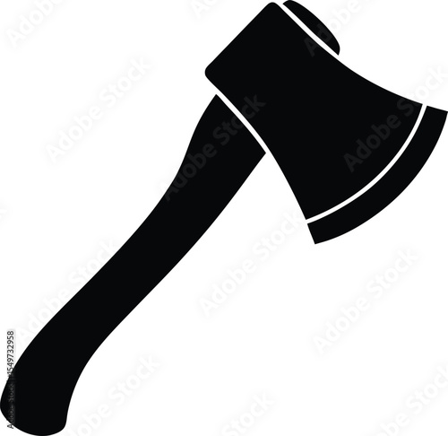 Simple Black Silhouette of an Axe with a Wooden Handle on White