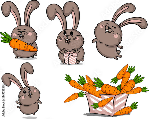 brown rabbit and carrot vector illustration