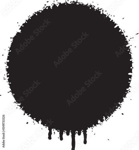 Abstract Black Ink Splotch with Drips Isolated on White Background