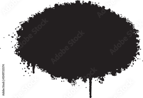 Abstract Black Ink Splotch with Drips Isolated on White Background