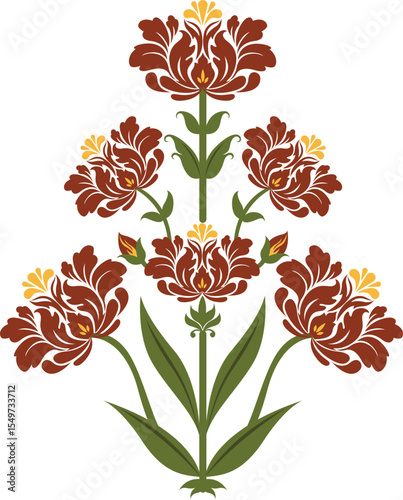 Traditional flower motif illustrations. Beautiful Mughal hand drawn floral motifs.
