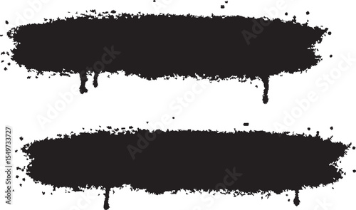 Two Horizontal Black Spray Paint Splatter Banners with Drips