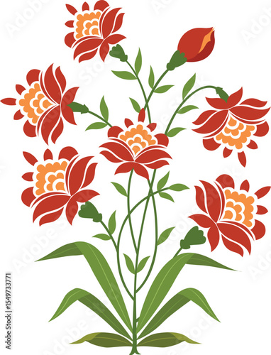 Traditional flower motif illustrations. Beautiful Mughal hand drawn floral motifs.
