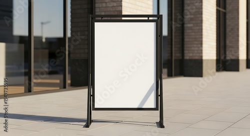 Wallpaper Mural Blank black metal A-frame sign on tiled sidewalk near modern brick building Torontodigital.ca