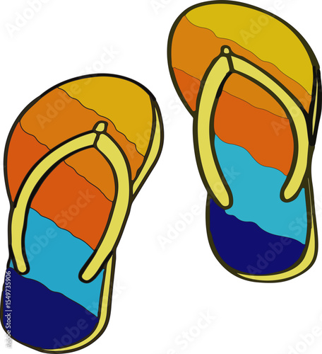 Hand-drawn Summer Beach Icon, Cartoon Flip Flops Slipper Illustration – Vacation, Sand, Ocean, and Fun Footwear