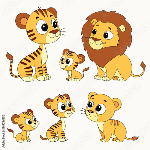 Lion illustration,tiger animal,Baby siberian tiger,Tiger illustration,little lion Cartoon Vector of illustration.