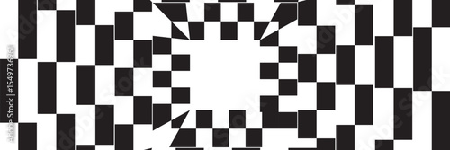 Black and white checkered rectangular frame. Square racing checkerboard pattern. Chessboard geometric pattern. Rally checkerboard pattern. Finish racing frame. Vector illustration on white background