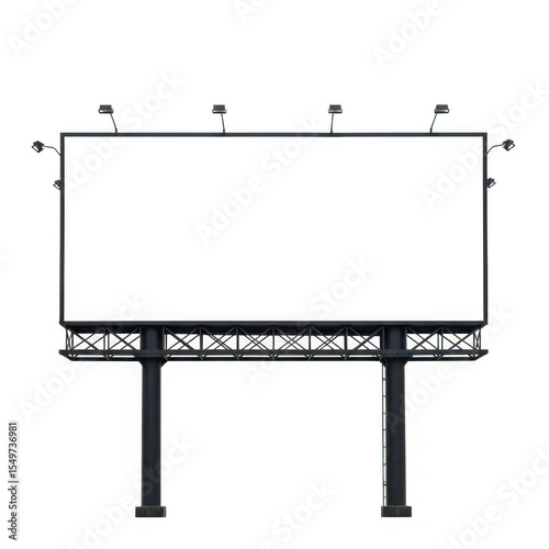 Blank billboard with lights isolated on transparent background