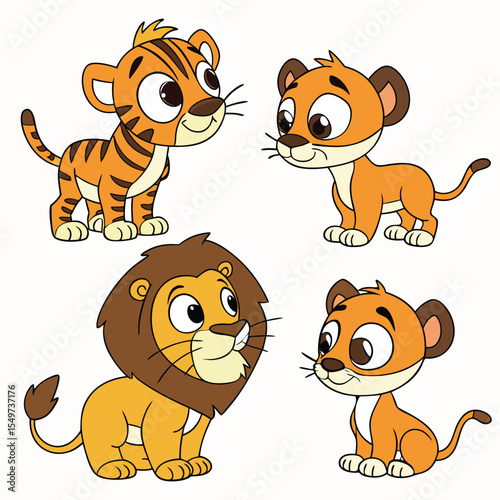 Lion illustration,tiger animal,Baby siberian tiger,Tiger illustration,little lion Cartoon Vector of illustration.