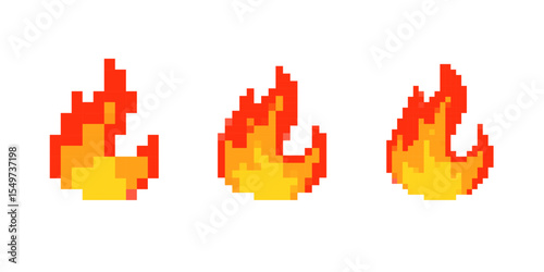 Mosaic pixel fire icons capture a classic 8 bit style, perfect for adding a retro feeling.