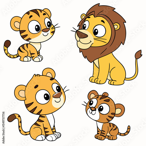 Lion illustration,tiger animal,Baby siberian tiger,Tiger illustration,little lion Cartoon Vector of illustration.