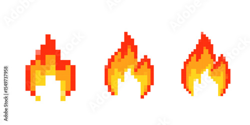 Pixelated fire icons in red and yellow hues. perfect for retro style games and ui decoration.