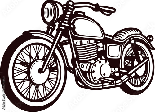 Classic vintage motorcycle illustration in retro engraved isolated on white background for design and print