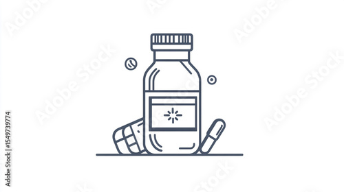 Minimal line icon of a medicine bottle with label and cap