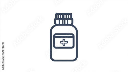 Minimal line icon of a medicine bottle with label and cap
