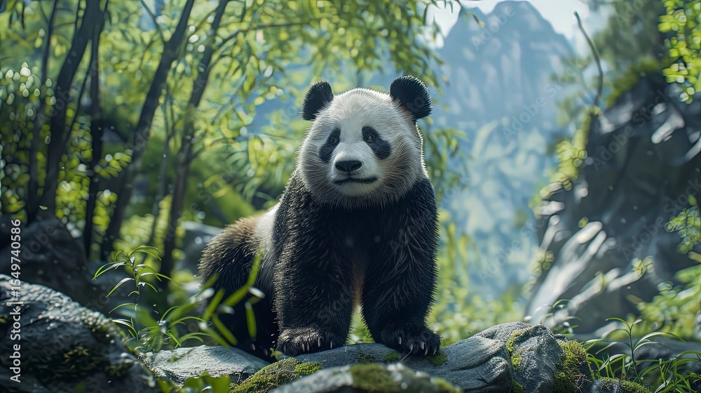 Obraz premium close up of a beautiful panda in the jungle, panda bear in nature
