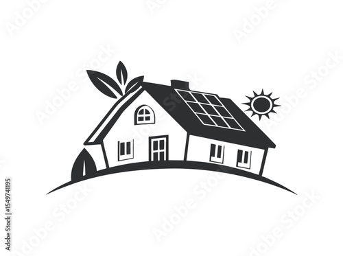 Green eco house icon with leaves and nature elements vector illustration.