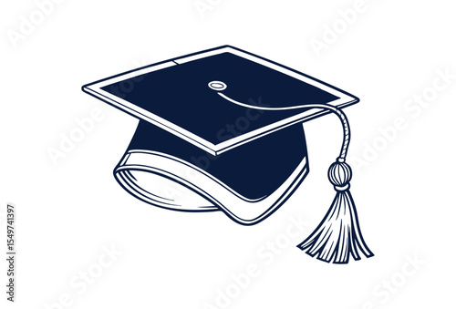 Graduation Cap in Education: A classic graduation cap, an iconic symbol of academic achievement, illustrated in clean lines, evokes a sense of accomplishment and higher education.