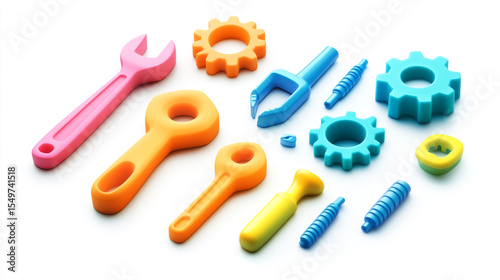 Vibrant 3D icon set of settings and tools for digital applications