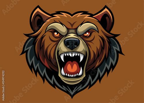 Bear angry cartoon mascot head, bear mascot sport logo design Minimalist concept vector illustration