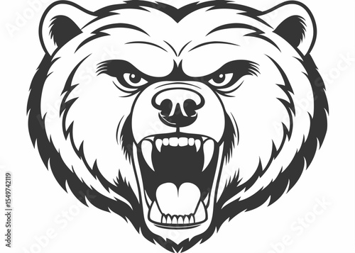 Silhouette Bear head mascot logo, Grizzly Mascot Hand drawn Emblem, Wild animal t-shirt design Isolated on white background