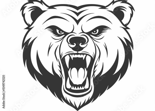Silhouette Bear head mascot logo, Grizzly Mascot Hand drawn Emblem, Wild animal t-shirt design Isolated on white background
