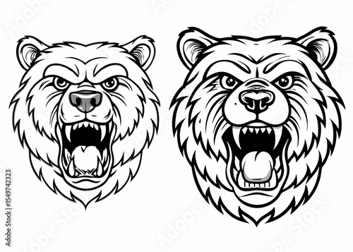 bear with a black face and the word bear, Angry bear head mascot, character illustration