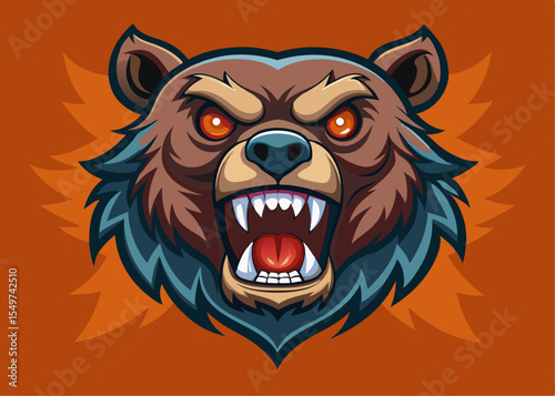 cartoon bear head, Grizzly bear head roaring. Vector illustration.