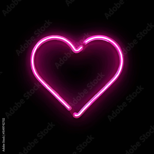Pink Neon Heart Glowing on Black

