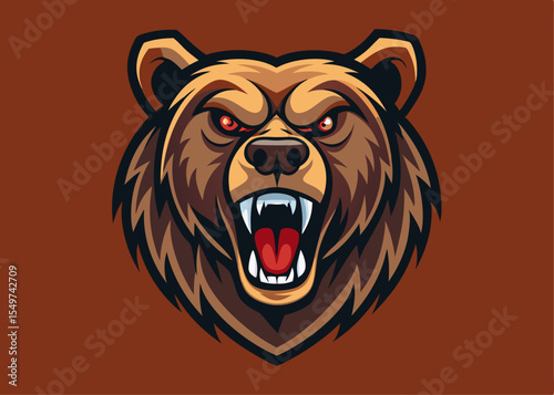 cartoon bear head, Grizzly bear head roaring. Vector illustration.