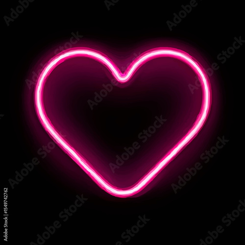 Pink Neon Heart Glowing on Black

