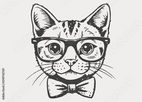 Cat illustration in a cute style, Cute fashion Hipster Animals and pets cat, set of vector icons bear portrait. Vector illustration
